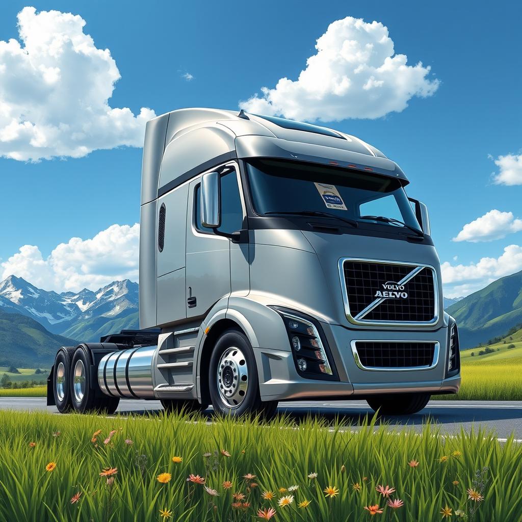 A detailed illustration of a Volvo Aero truck, showcasing its sleek design and aerodynamic features