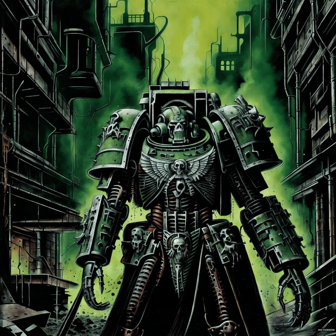 This is a 70s style digital art magazine cover featuring a detailed portrait of a Necron from the Warhammer 40k universe