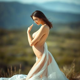A serene and elegant portrayal of the human form, focusing on the beauty and artistry of the nude body in a tasteful manner