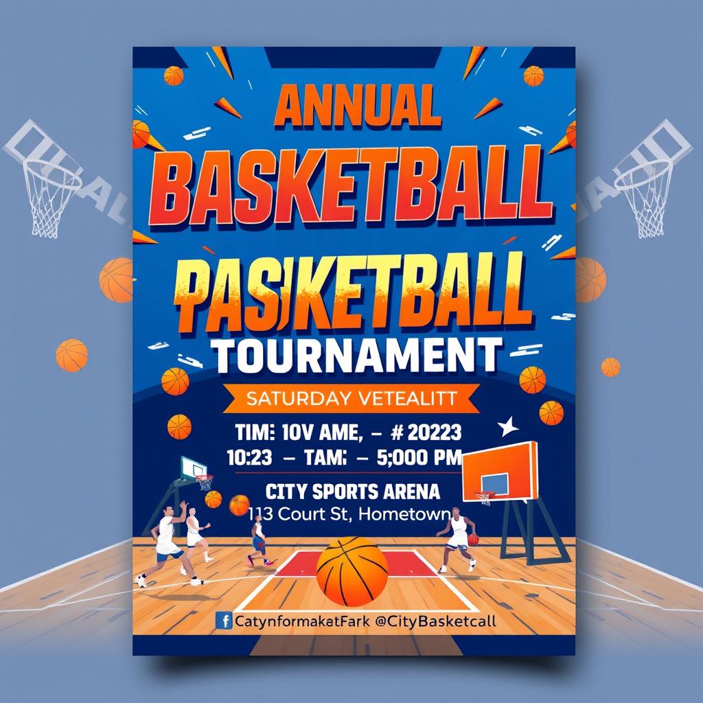 A dynamic and eye-catching event flyer promoting a basketball tournament