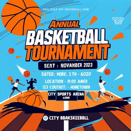 A dynamic and eye-catching event flyer promoting a basketball tournament