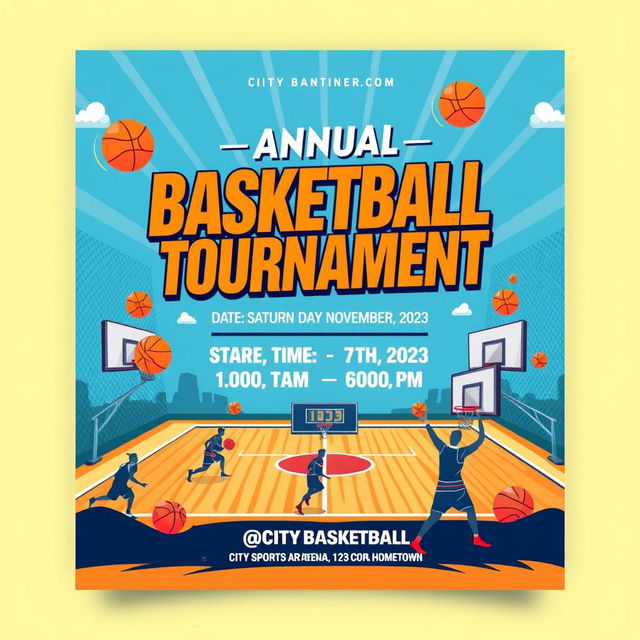 A dynamic and eye-catching event flyer promoting a basketball tournament