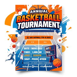 A dynamic and eye-catching event flyer promoting a basketball tournament