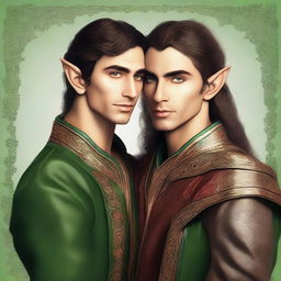 This is a high-quality digital art image of two elven princes in a loving embrace