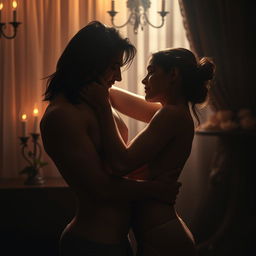 A sensual and intimate scene between two consenting adults, showcasing a passionate connection