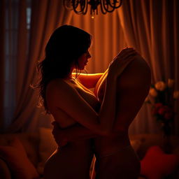 A sensual and intimate scene between two consenting adults, showcasing a passionate connection