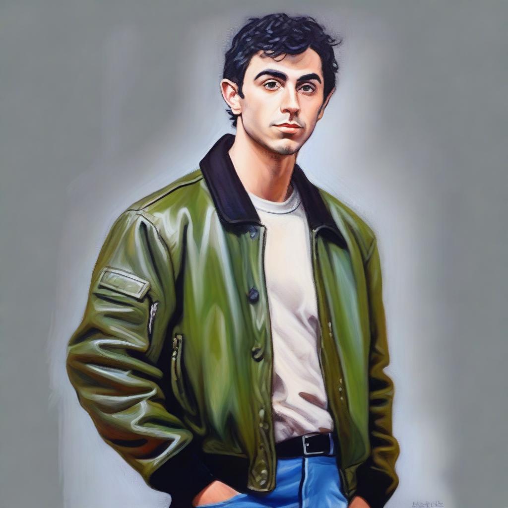 This is a high-quality oil painting of a 26-year-old Italian man, who is a unique blend of elf and dwarf