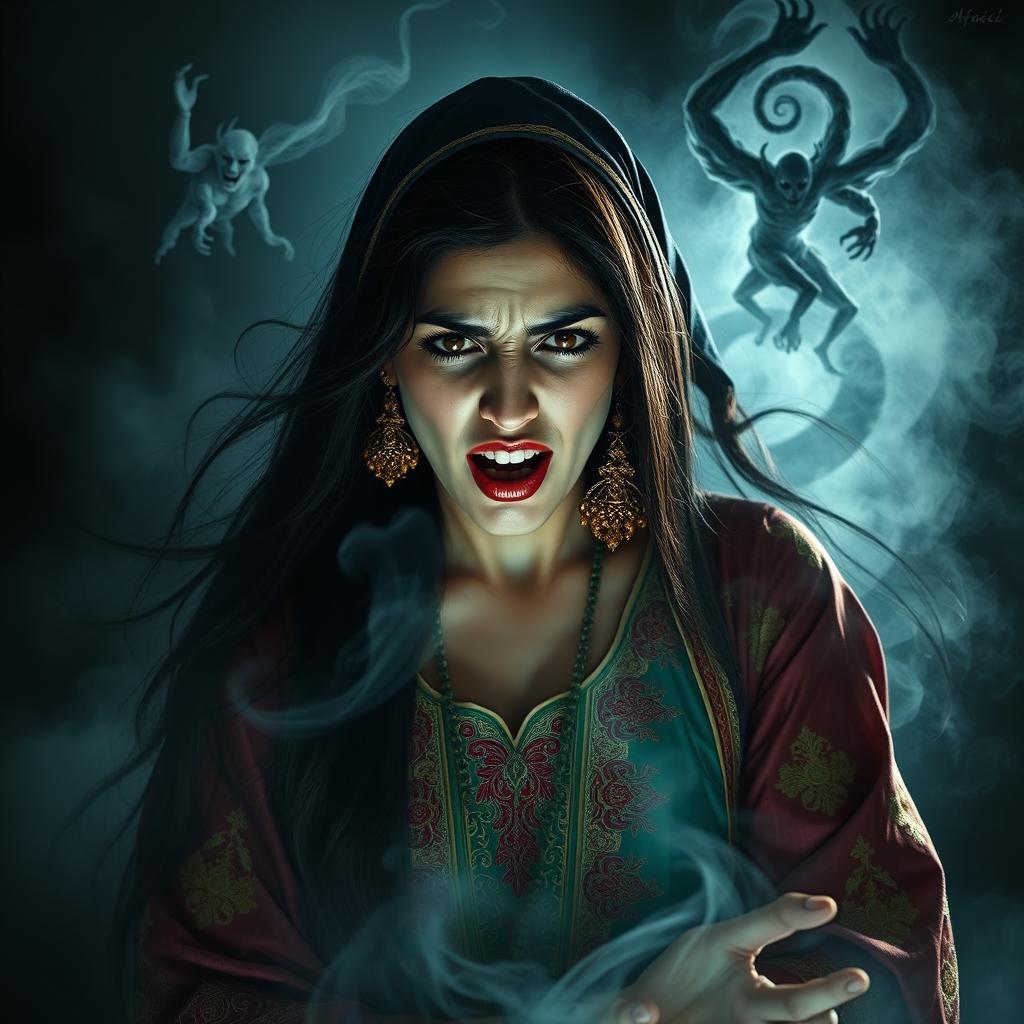 A possessed Persian woman, experiencing a terrifying encounter with a djinn