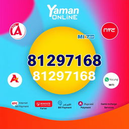 An advertisement design for 'Yaman Online', prominently displaying the number '81297168'