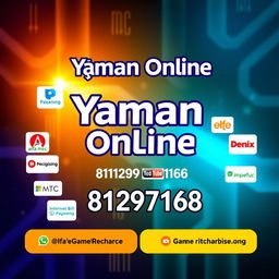 A vibrant and modern digital illustration representing Yaman Online, an online phone service provider