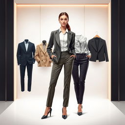 A digitally dressed female model showcasing stylish clothing in a professional setting