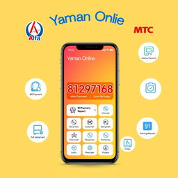 An illustration of a smartphone screen displaying the name 'Yaman Online' at the top in bold, modern font