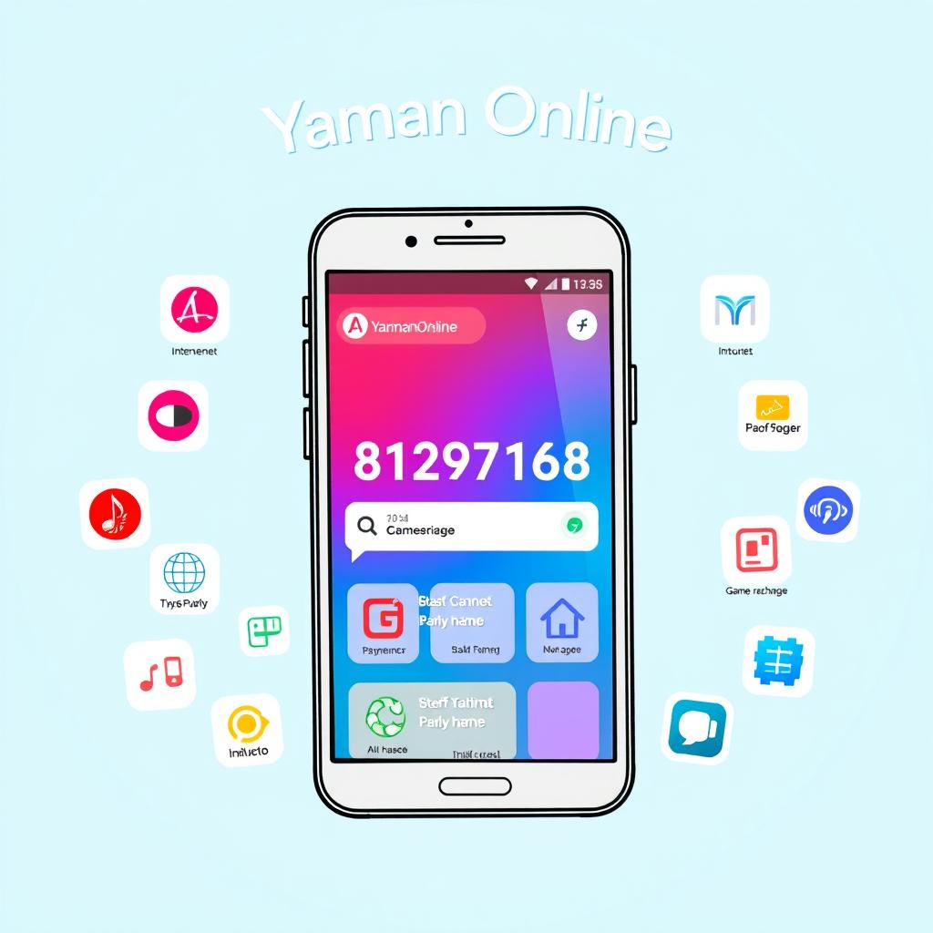 An illustration of a smartphone screen displaying the name 'Yaman Online' at the top in bold, modern font