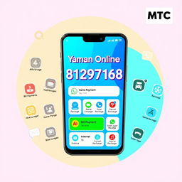 An illustration of a smartphone screen displaying the name 'Yaman Online' at the top in bold, modern font