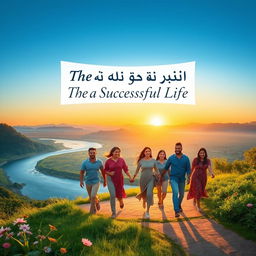 An inspirational scene illustrating the essence of successful living, with a serene landscape featuring a winding river symbolizing the journey of life