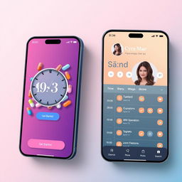 A beautifully designed smartphone interface for a medication management app, featuring a vibrant and modern aesthetic