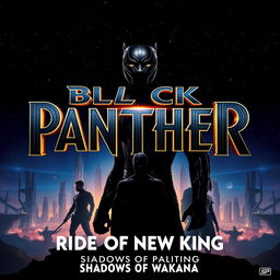 An exciting teaser poster for "Black Panther 3: Rise of the New King – Shadows of Wakanda" featuring a striking design that embodies the essence of Wakanda