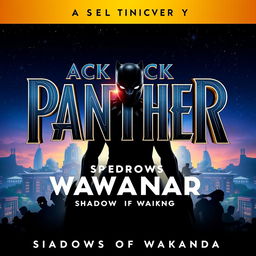 An exciting teaser poster for "Black Panther 3: Rise of the New King – Shadows of Wakanda" featuring a striking design that embodies the essence of Wakanda