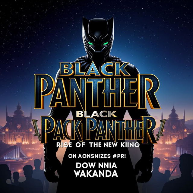 An exciting teaser poster for "Black Panther 3: Rise of the New King – Shadows of Wakanda" featuring a striking design that embodies the essence of Wakanda
