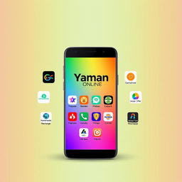 A sleek and modern smartphone screen displaying the name 'Yaman Online' prominently at the top