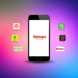 A sleek and modern smartphone screen displaying the name 'Yaman Online' prominently at the top