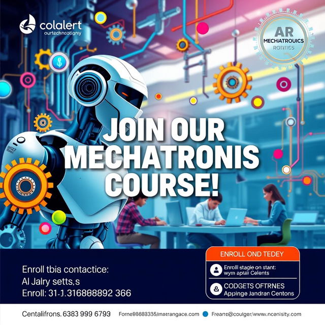 A vibrant and modern digital poster advertising a Mechatronics course