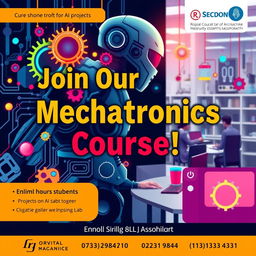A vibrant and modern digital poster advertising a Mechatronics course