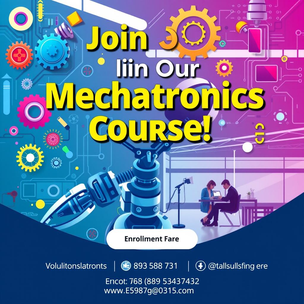 A vibrant and modern digital poster advertising a Mechatronics course