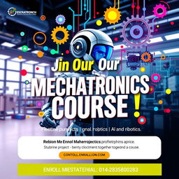 A vibrant and modern digital poster advertising a Mechatronics course