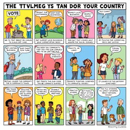 A vibrant and engaging comic strip illustrating "The Twelve Things You Can Do For Your Country"