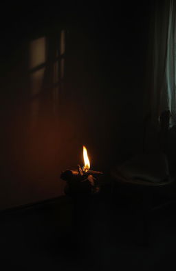 A hauntingly beautiful scene depicting a dying flame in a darkened room