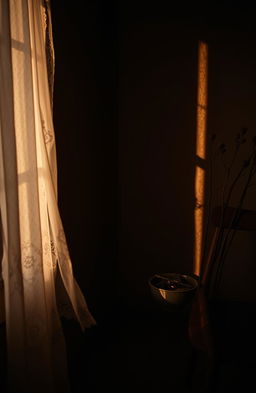 A hauntingly beautiful scene depicting a dying flame in a darkened room