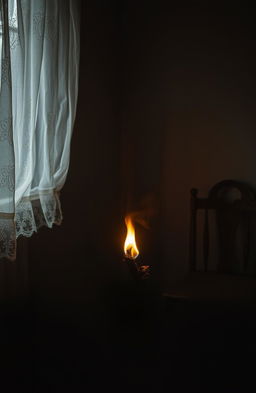 A hauntingly beautiful scene depicting a dying flame in a darkened room