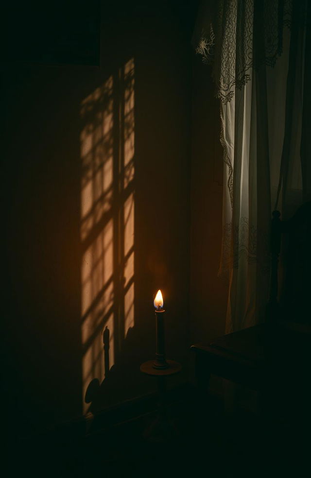 A hauntingly beautiful scene depicting a dying flame in a darkened room