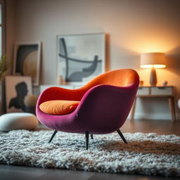 A close-up shot of a stylish, modern chair design showcasing smooth curves and vibrant colors