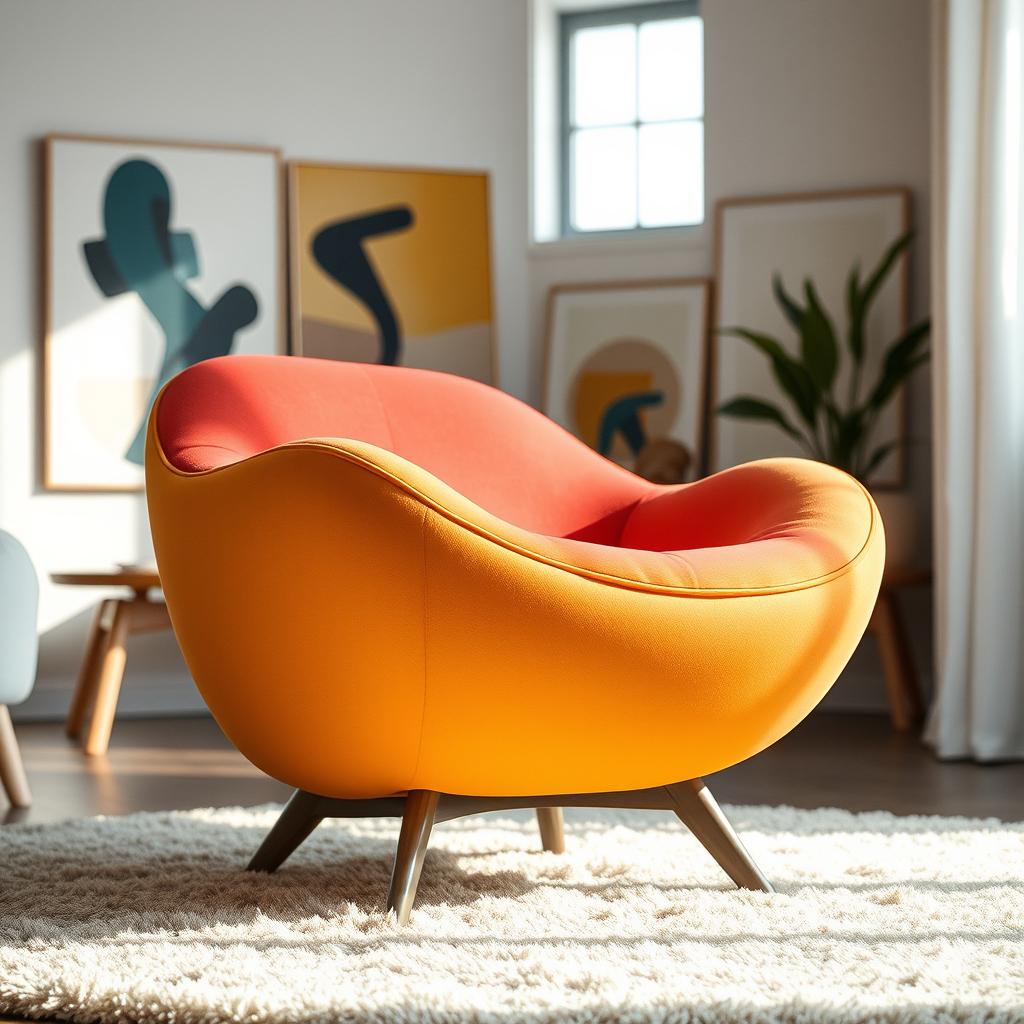 A close-up shot of a stylish, modern chair design showcasing smooth curves and vibrant colors