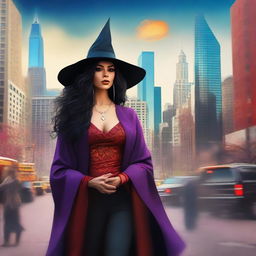 An image of a beautiful Latina witch in modern Chicago