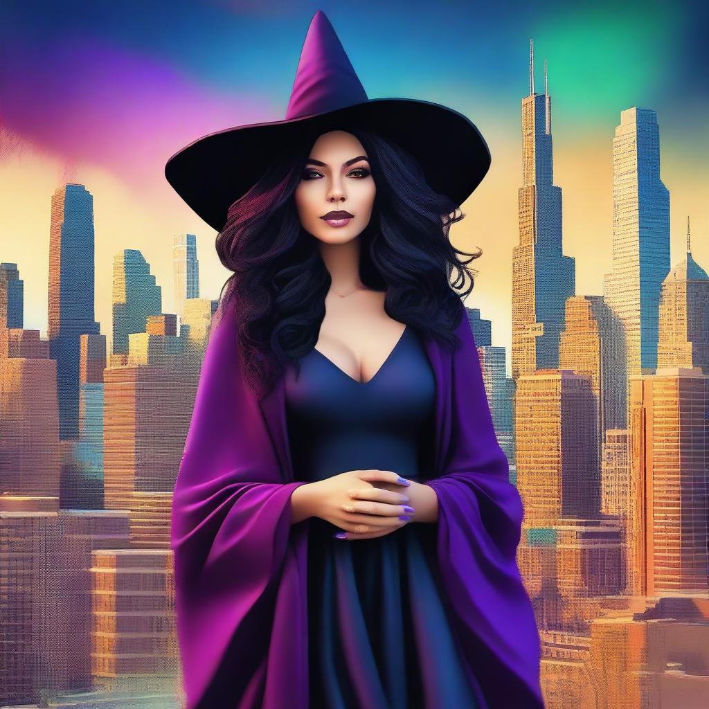 An image of a beautiful Latina witch in modern Chicago