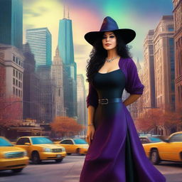 An image of a beautiful Latina witch in modern Chicago