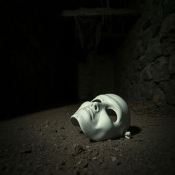 A dark, eerie cellar with a focus on its dim, foreboding atmosphere