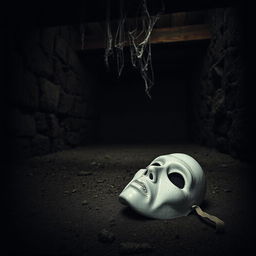 A dark, eerie cellar with a focus on its dim, foreboding atmosphere