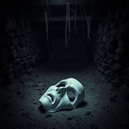 A dark, eerie cellar with a focus on its dim, foreboding atmosphere