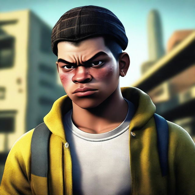 A digital art image of a 17-year-old Colombian bully, depicted as a thug