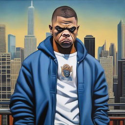 This is an oil painting of a handsome 17-year-old Colombian bully with white skin, depicted as a thug in modern Chicago