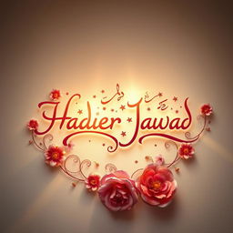 A beautifully stylized digital artwork featuring the name 'Haider Jawad' depicted in elegant calligraphy, surrounded by intricate floral designs and vibrant colors that enhance the artistic vibe