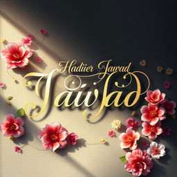 A beautifully stylized digital artwork featuring the name 'Haider Jawad' depicted in elegant calligraphy, surrounded by intricate floral designs and vibrant colors that enhance the artistic vibe