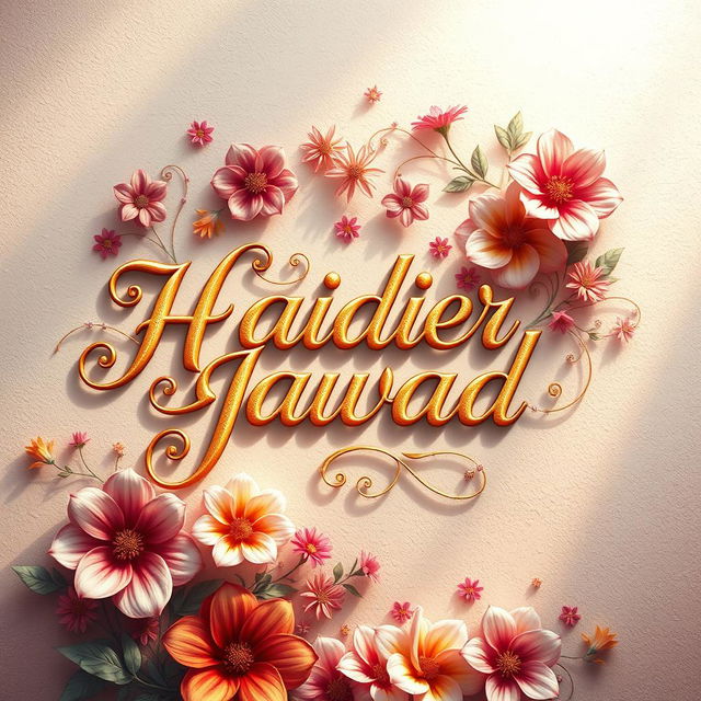 A beautifully stylized digital artwork featuring the name 'Haider Jawad' depicted in elegant calligraphy, surrounded by intricate floral designs and vibrant colors that enhance the artistic vibe