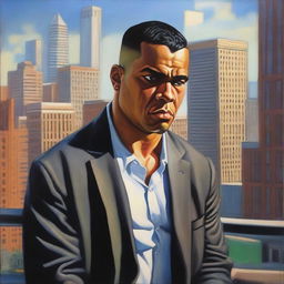 A captivating oil painting showcases a devastatingly handsome Latino bully, depicted as an older brother and thug in modern Chicago