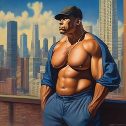 A captivating oil painting showcases a devastatingly handsome Latino bully, depicted as an older brother and thug in modern Chicago