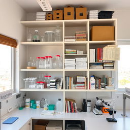 A well-organized STEM lab inventory in Palestine, showcasing a variety of scientific equipment and supplies